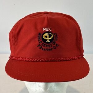 Vintage NEC World Series of Golf Hat Cap Strap Back Trucker Rope Brim Firestone
